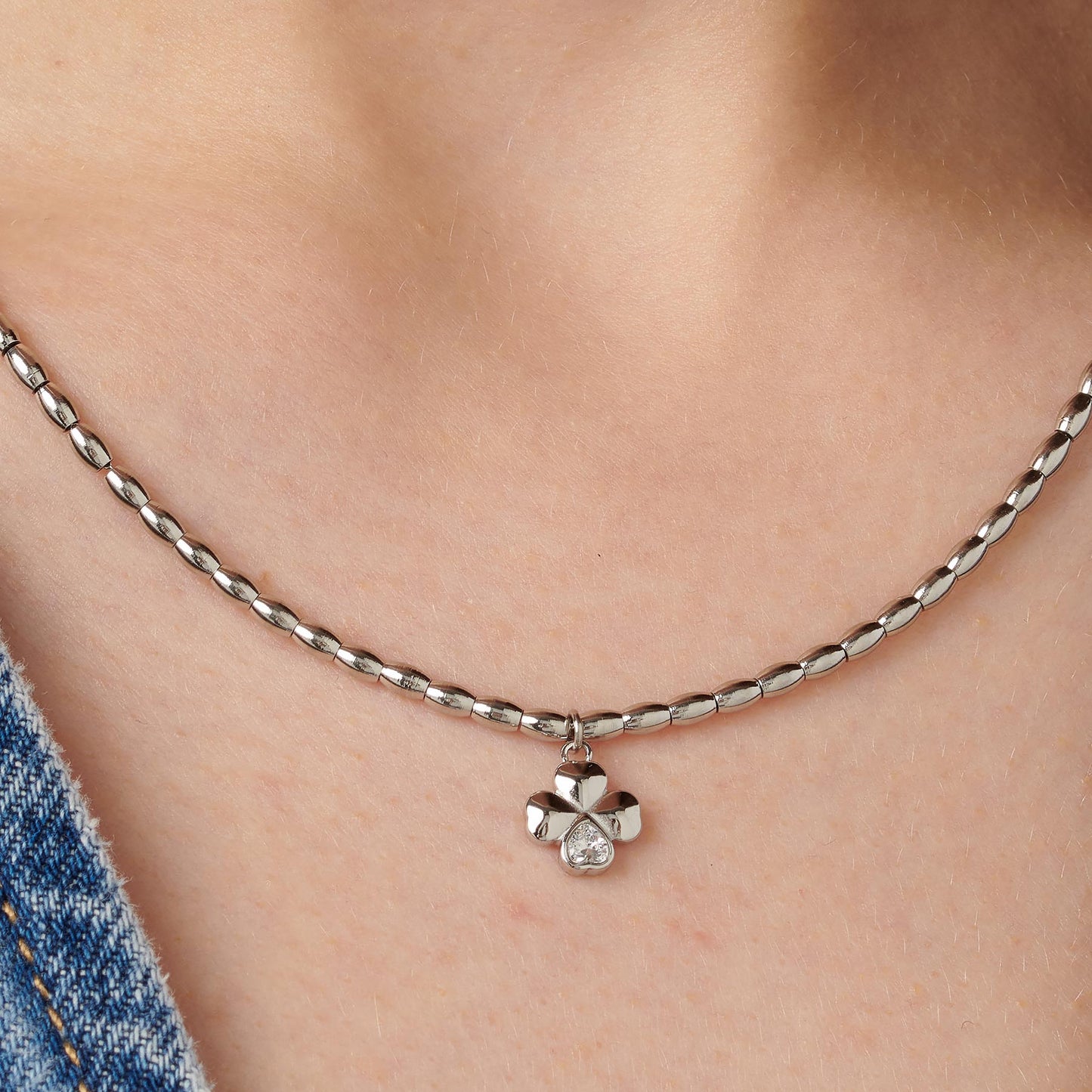 Collana Brosway Chakra Portafortuna In Acciaio Con Pendente Quadrifoglio Cristallo