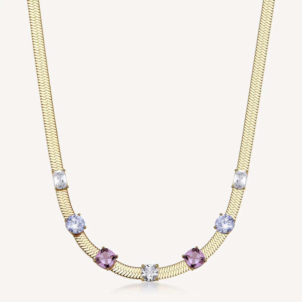 Collana Brosway Dreaming Pvd Oro Maglia Snake Piatta Con Cubic Zirconia Ametista