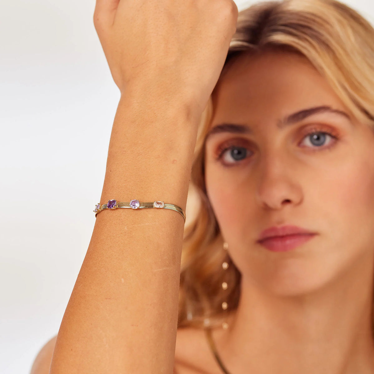Bracciale Brosway Dreaming Pvd Oro Maglia Snake Piatta Con Cubic Zirconia Colore Ametista