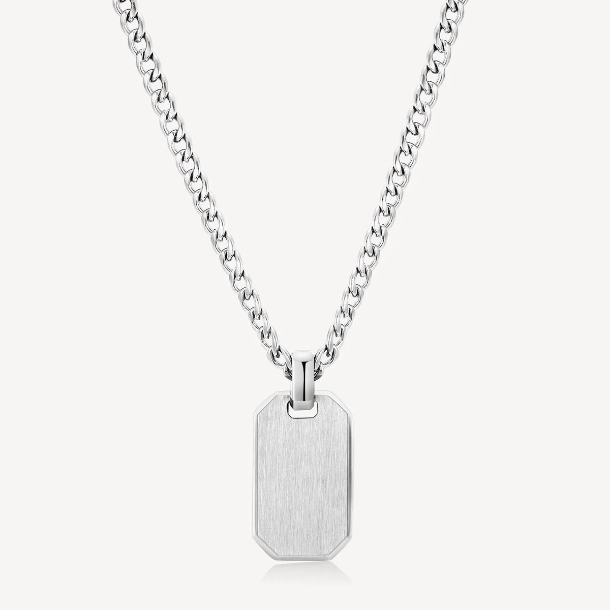 Collana Uomo Brosway Ink Acciaio Con Pendente Piastrina Satinata Ottagonale