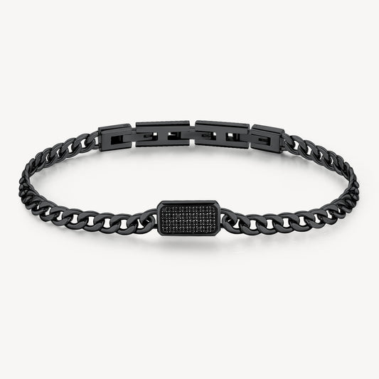 Bracciale Brosway Ink Uomo Pvd Grigio Con Piastrina Centrale Con Cubik Zirconia Neri