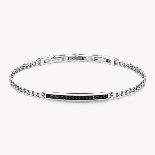 Bracciale Brosway Ink In Acciaio Maglia A Catena Con Piastrina Centrale Cubik Zirconia Neri