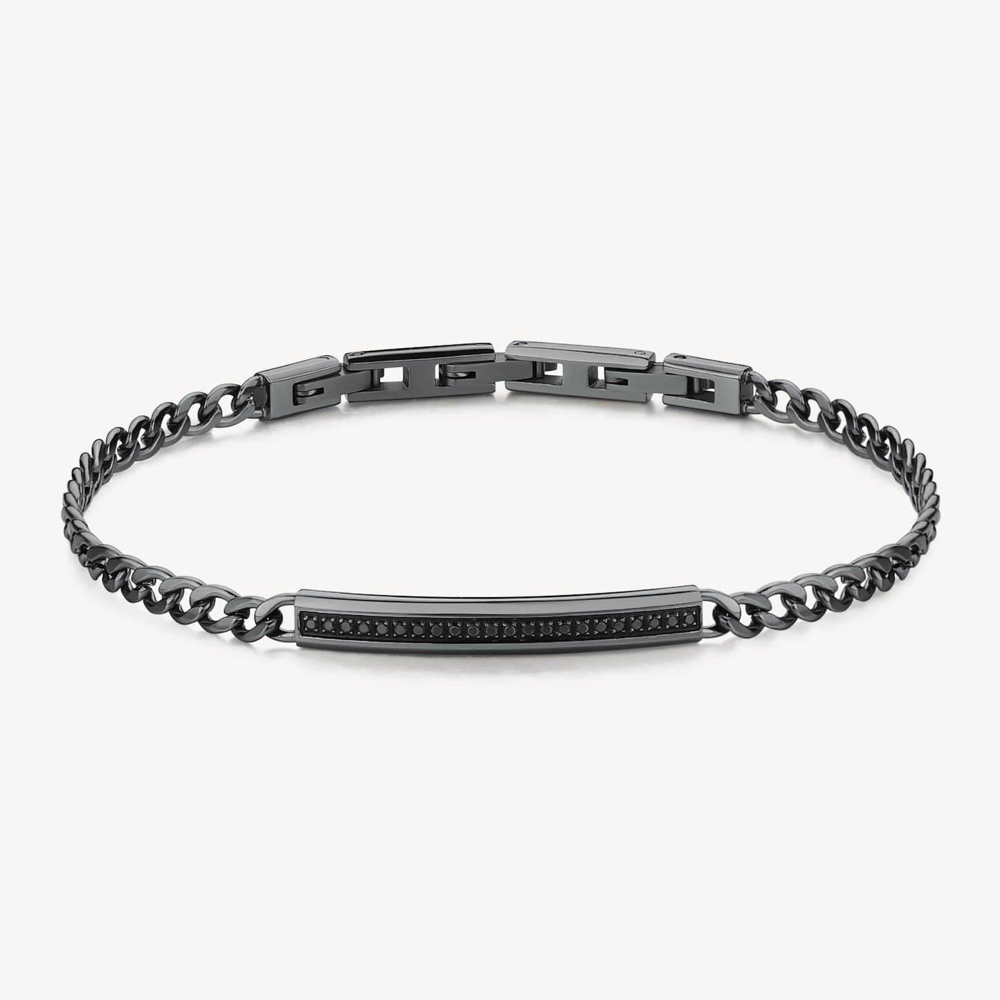 Bracciale Brosway Ink Uomo Pvd Grigio Con Piastrina Centrale Con Cubik Zirconia Neri