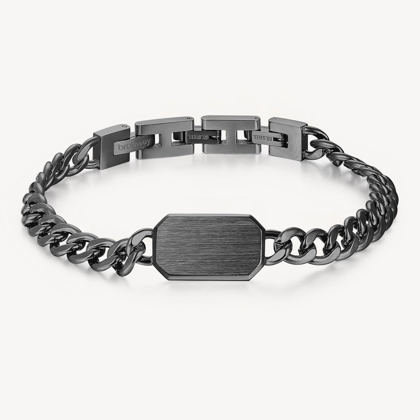 Bracciale Brosway Ink Uomo Pvd Nero Con Piastrina Satinata Ottagonale