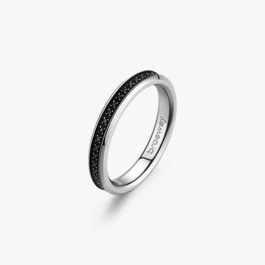 Anello Brosway Ink Acciaio Veretta Cristalli Neri - Misura 27