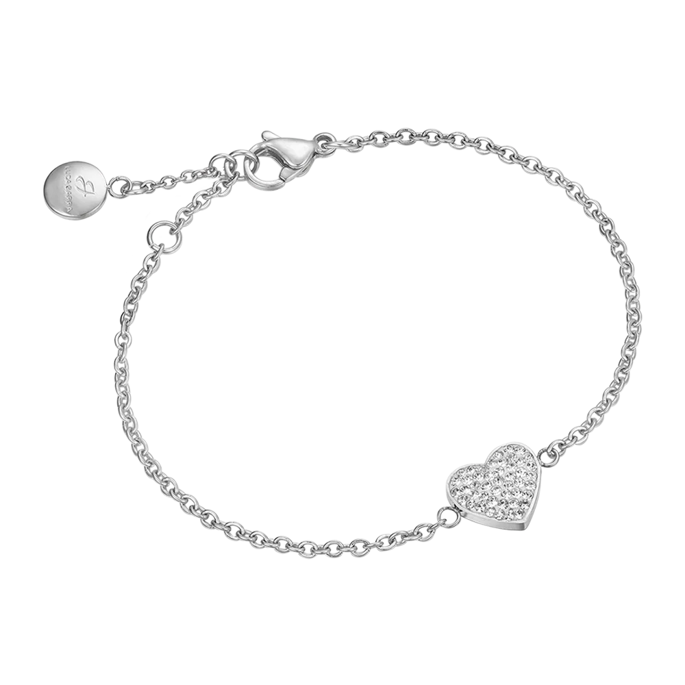 Bracciale Luca Barra Pretty Moment Acciaio Inserto Cuore Pavè Cristalli