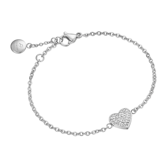 Bracciale Luca Barra Pretty Moment Acciaio Inserto Cuore Pavè Cristalli