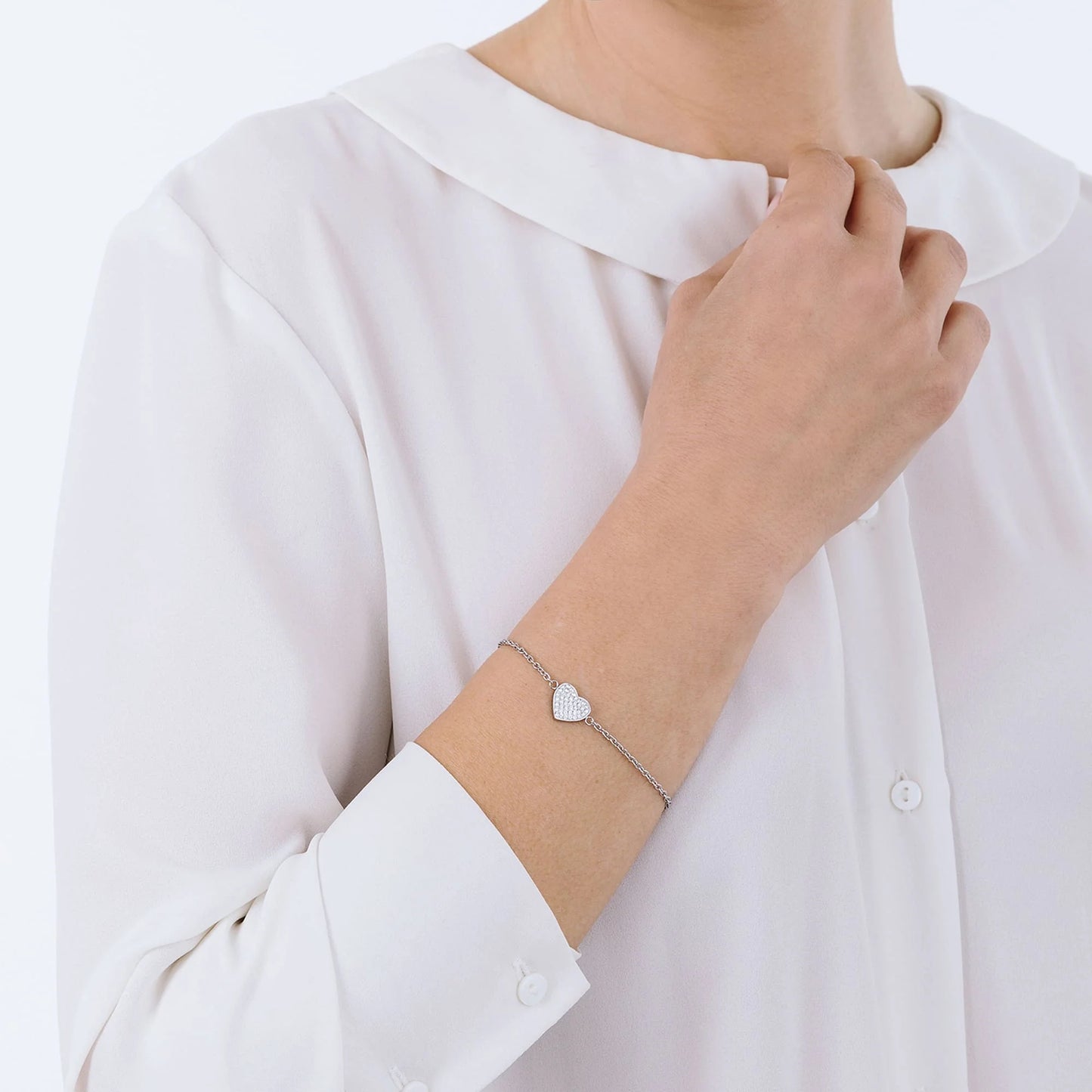 Bracciale Luca Barra Pretty Moment Acciaio Inserto Cuore Pavè Cristalli