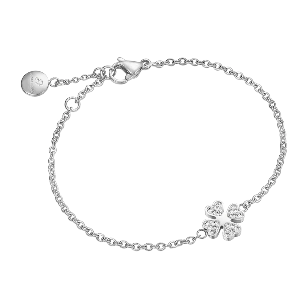 Bracciale Luca Barra Pretty Moment Acciaio Inserto Quadrifoglio Pavè Cristalli