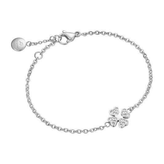 Bracciale Luca Barra Pretty Moment Acciaio Inserto Quadrifoglio Pavè Cristalli