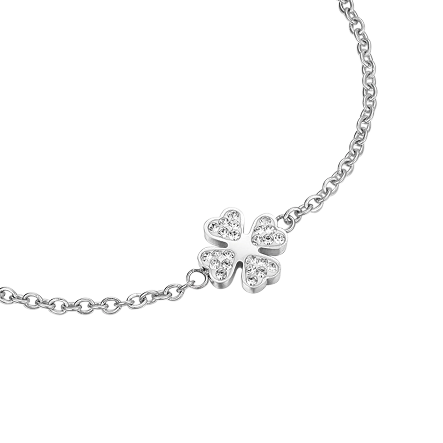 Bracciale Luca Barra Pretty Moment Acciaio Inserto Quadrifoglio Pavè Cristalli