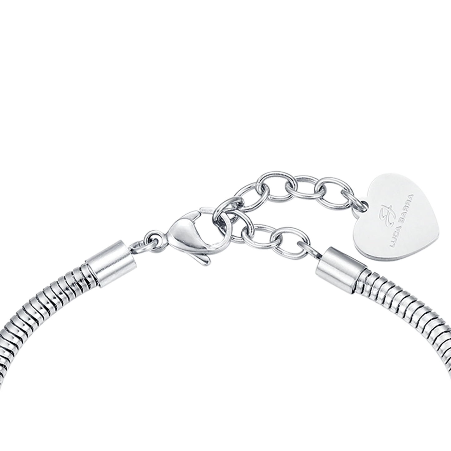Bracciale Luca Barra Pretty Moment Acciaio Coda Di Topo Rondelle Cristalli Charm Farfalla