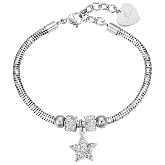 Bracciale Luca Barra Pretty Moment Acciaio Coda Di Topo Rondelle Cristalli Charm Stella