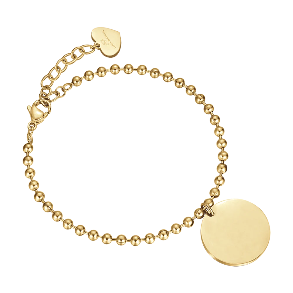 Bracciale Luca Barra Pvd Oro Maglia A Pallini Charm Tondo