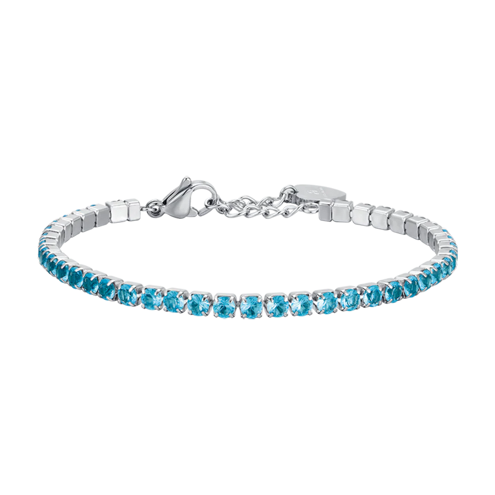 Bracciale Tennis Luca Barra Spring 22 Tennis In Acciaio Con Cristalli Azzurri