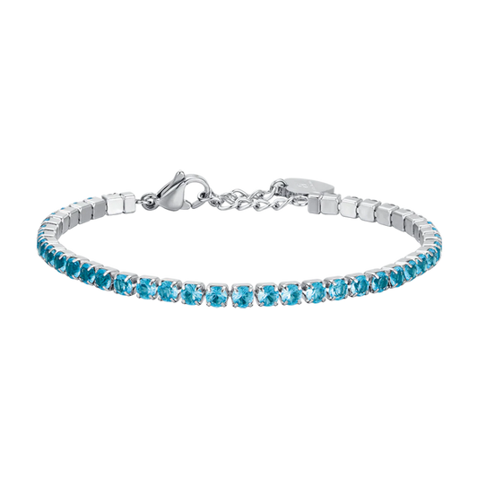 Bracciale Tennis Luca Barra Spring 22 Tennis In Acciaio Con Cristalli Azzurri
