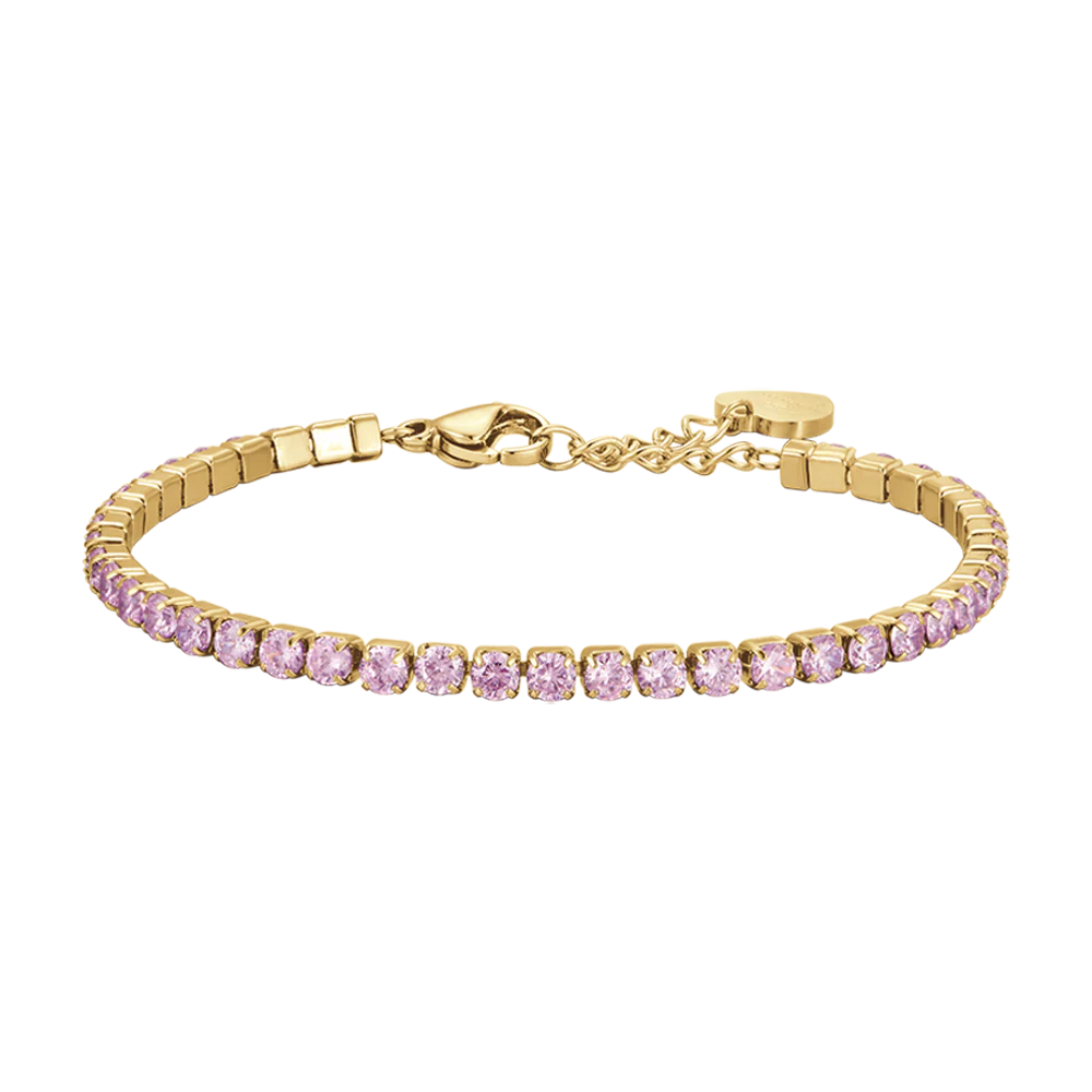 Bracciale Tennis Luca Barra Spring 22 Tennis Pvd Oro Con Cristalli Rosa