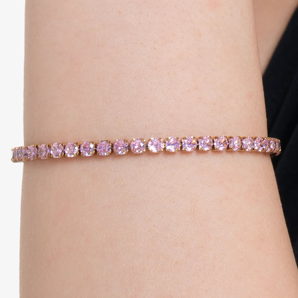 Bracciale Tennis Luca Barra Spring 22 Tennis Pvd Oro Con Cristalli Rosa
