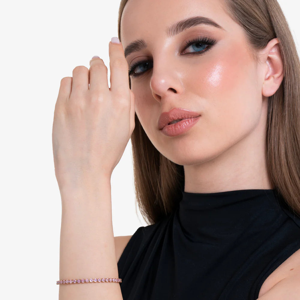 Bracciale Tennis Luca Barra Spring 22 Tennis Pvd Oro Con Cristalli Rosa