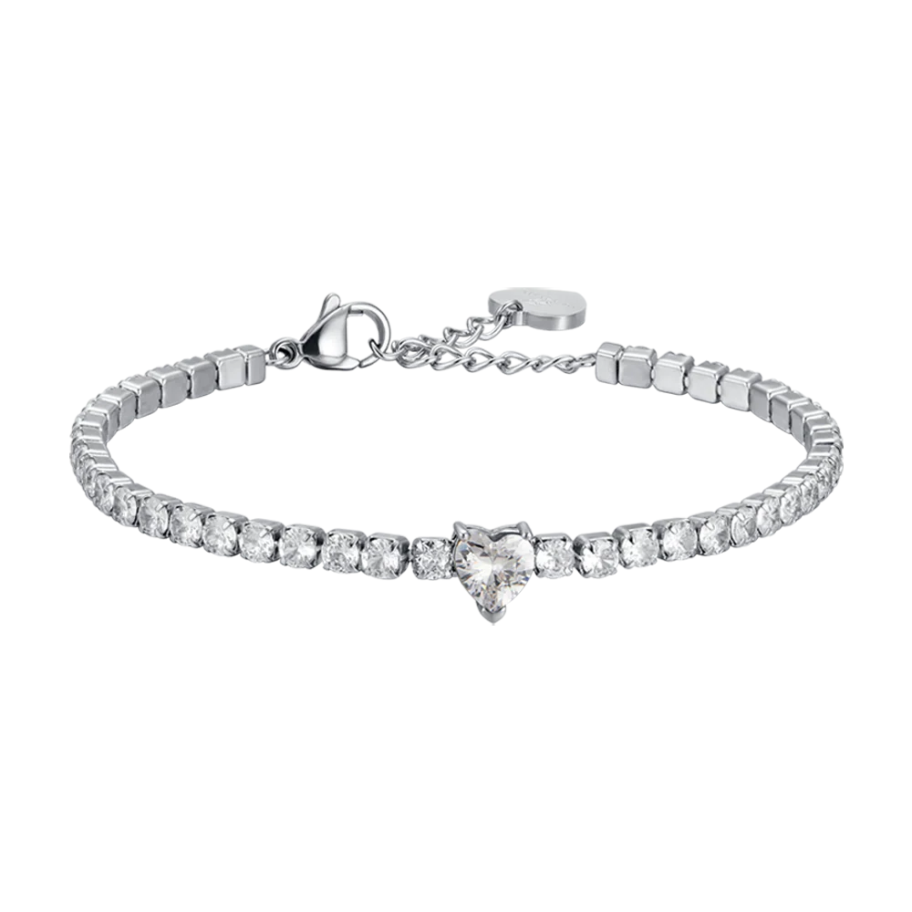Bracciale Tennis Luca Barra Acciaio Cristalli Cuore Centrale