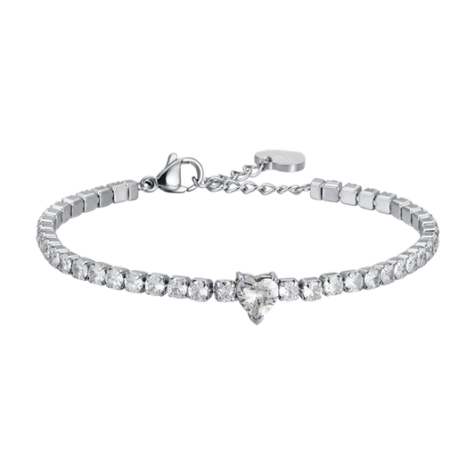 Bracciale Tennis Luca Barra Acciaio Cristalli Cuore Centrale