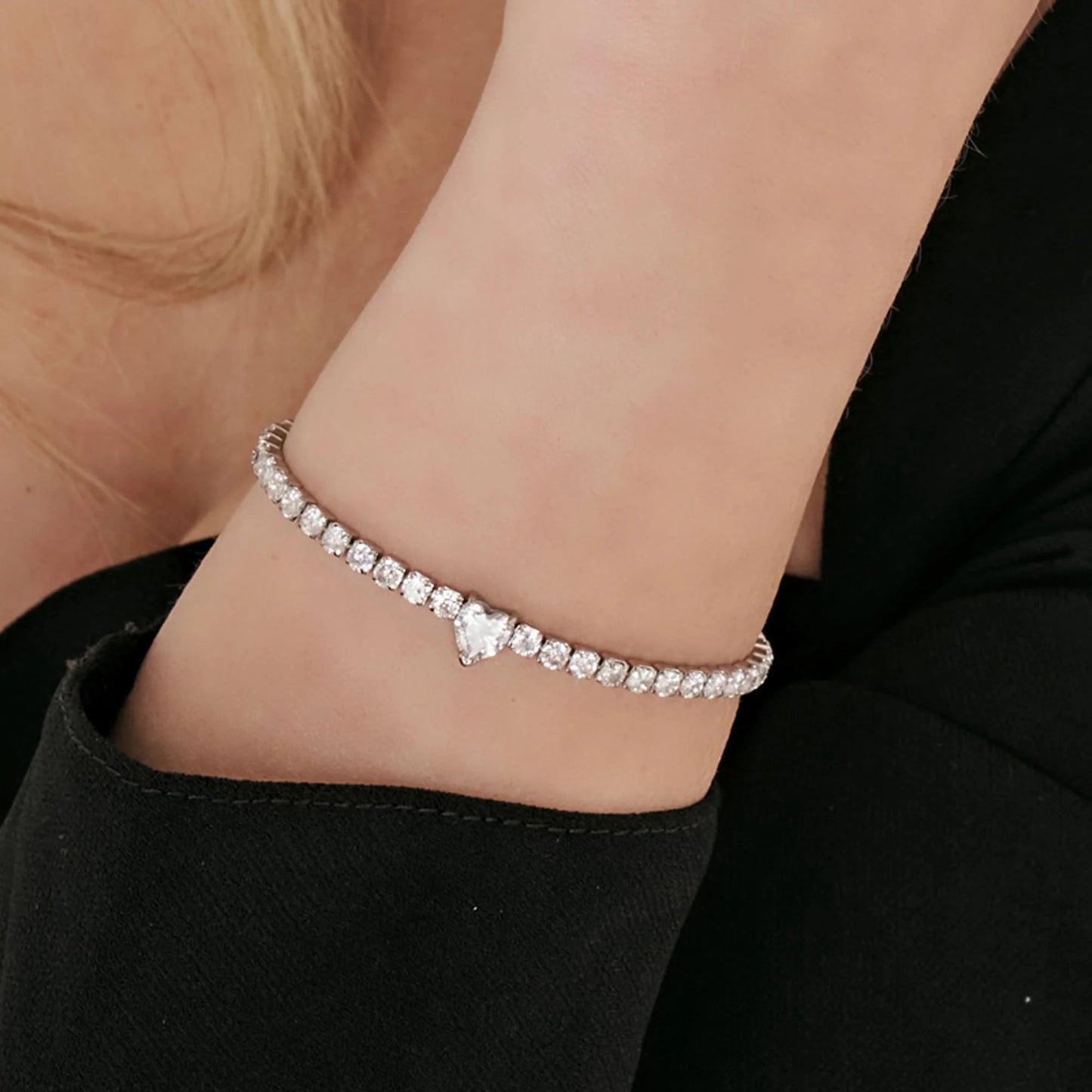 Bracciale Tennis Luca Barra Acciaio Cristalli Cuore Centrale