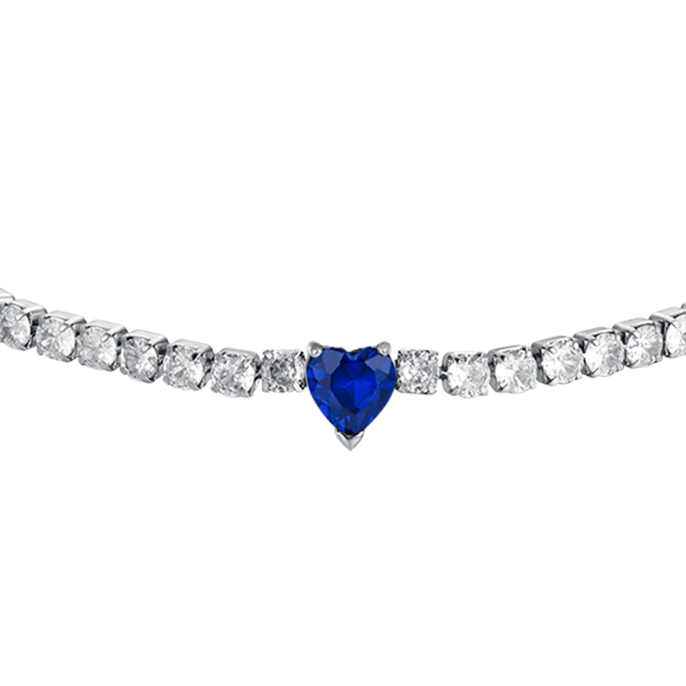 Bracciale Tennis Luca Barra Acciaio Cristalli Cuore Centrale Blu