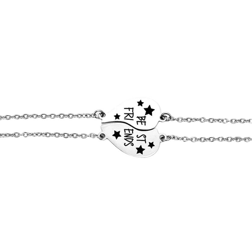 Coppia di Bracciali Donna Luca Barra Acciaio Migliore Cuore Spezzato Scritta  "Best Friends"