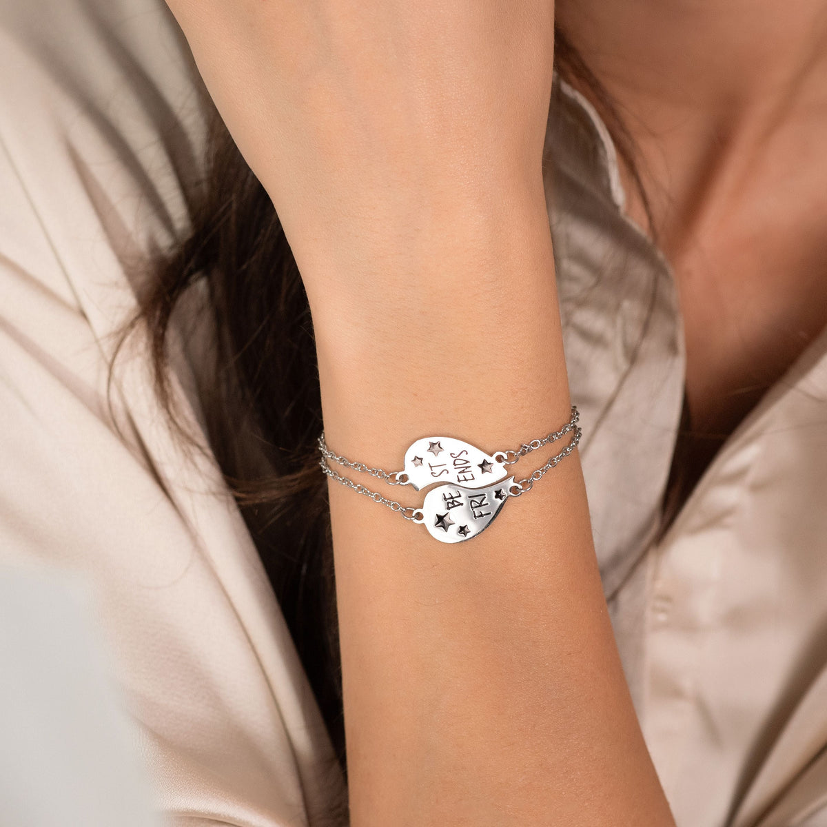 Coppia di Bracciali Donna Luca Barra Acciaio Migliore Cuore Spezzato Scritta  "Best Friends"