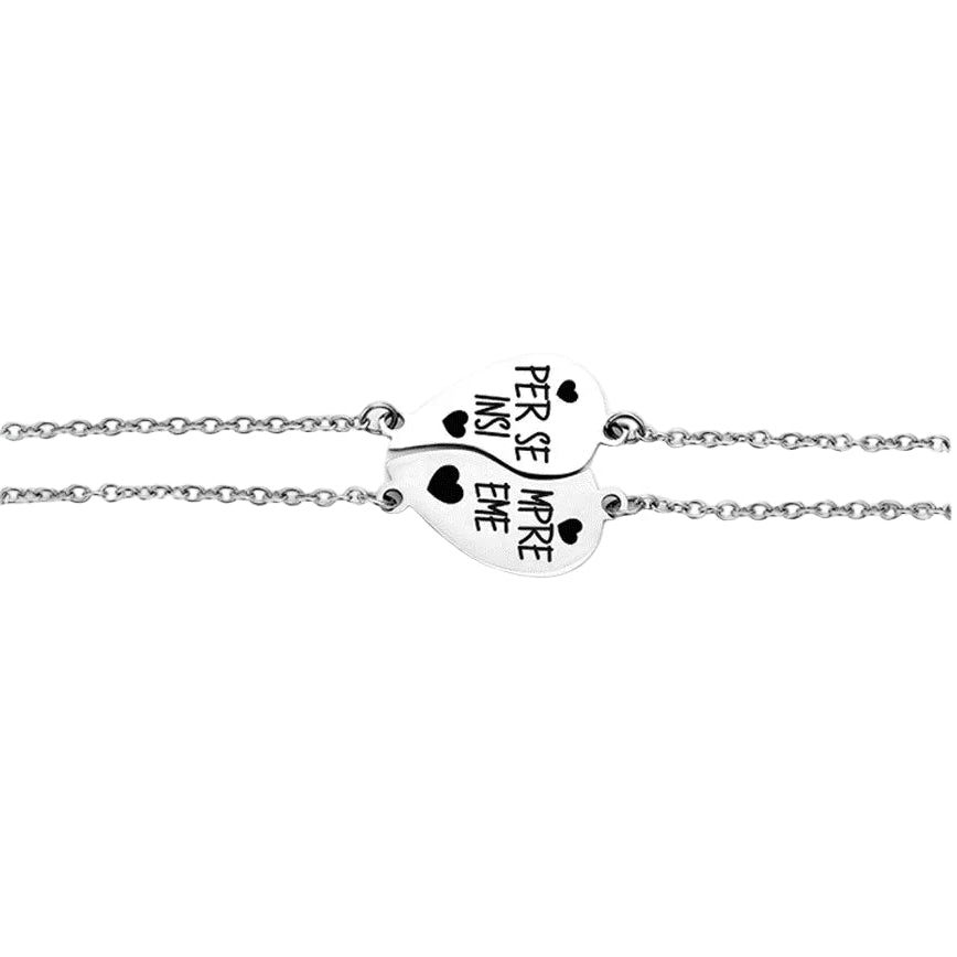 Coppia di Bracciali Uomo/Donna Luca Barra Acciaio Con Cuore Spezzato e Scritta "Insieme"