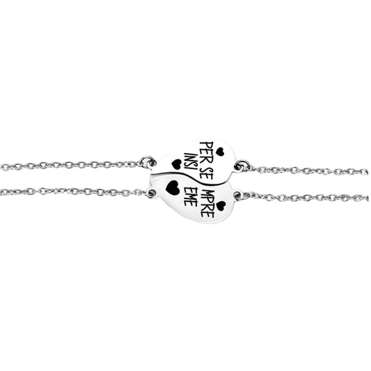 Coppia di Bracciali Uomo/Donna Luca Barra Acciaio Con Cuore Spezzato e Scritta "Insieme"