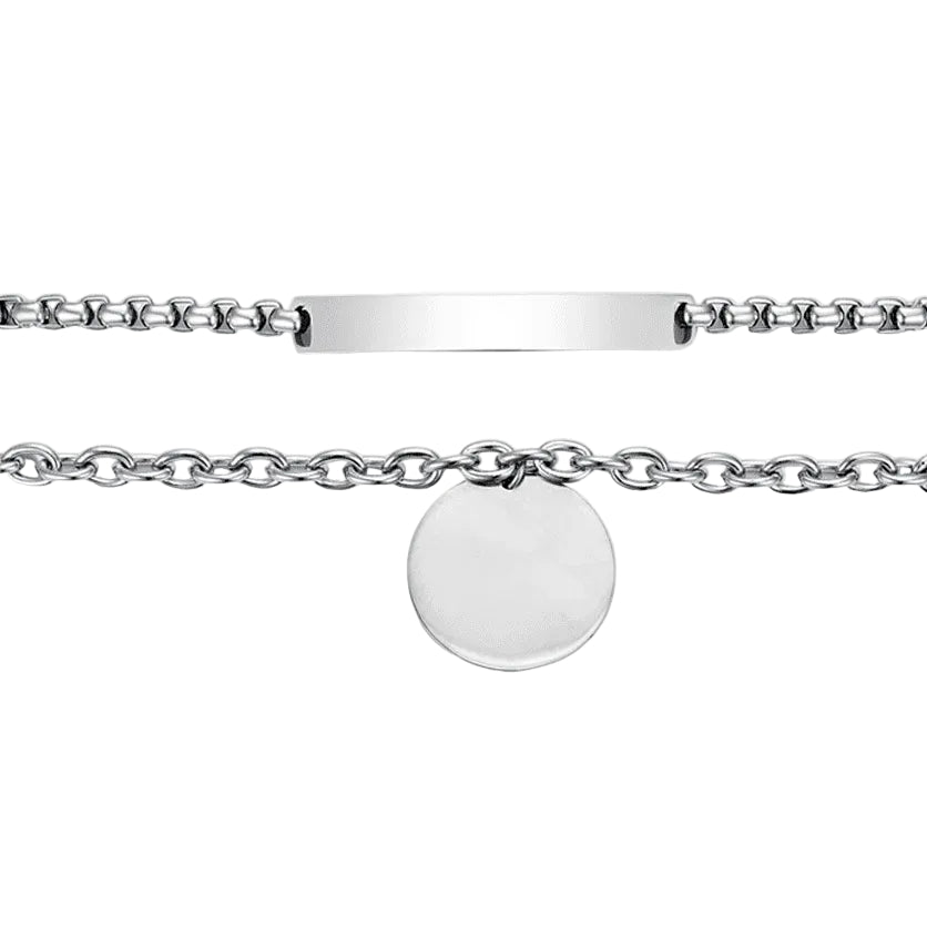 Coppia di Bracciali Uomo/Donna Luca Barra Acciaio Uomo Con Piastrina Donna con Medaglia Tonda