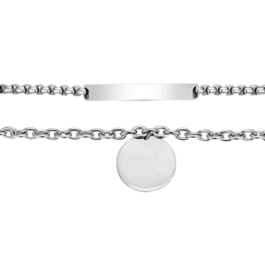 Coppia di Bracciali Uomo/Donna Luca Barra Acciaio Uomo Con Piastrina Donna con Medaglia Tonda