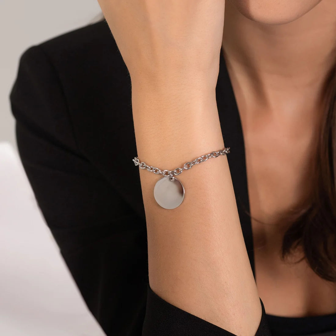 Coppia di Bracciali Uomo/Donna Luca Barra Acciaio Uomo Con Piastrina Donna con Medaglia Tonda