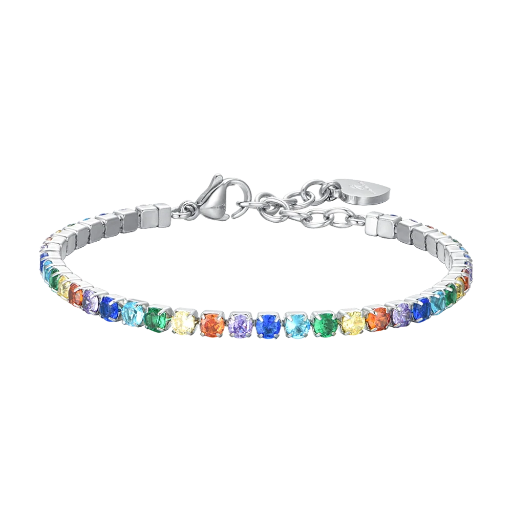 Bracciale Luca Barra Tennis Acciaio Cristalli Multicolor