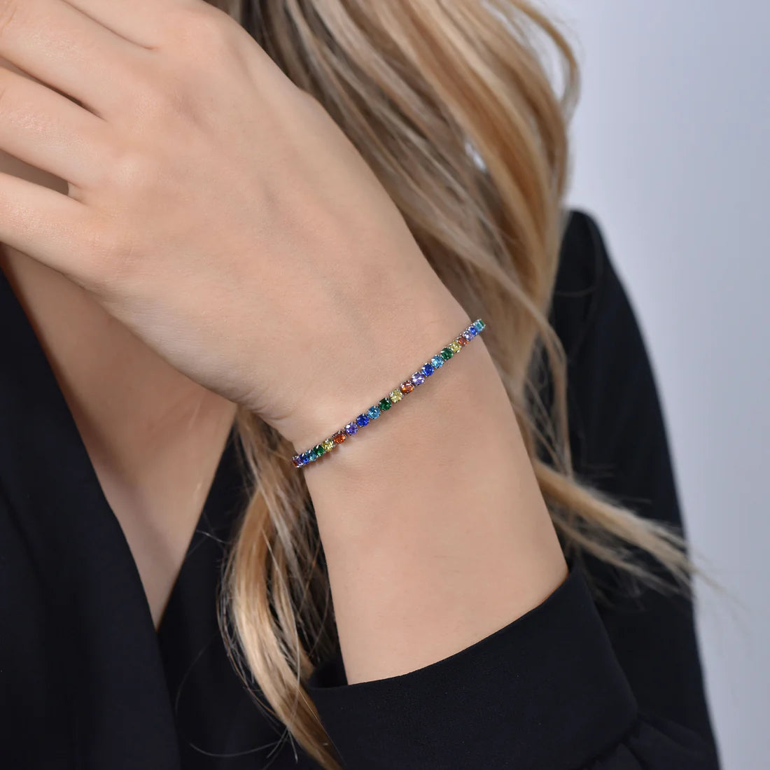 Bracciale Luca Barra Tennis Acciaio Cristalli Multicolor