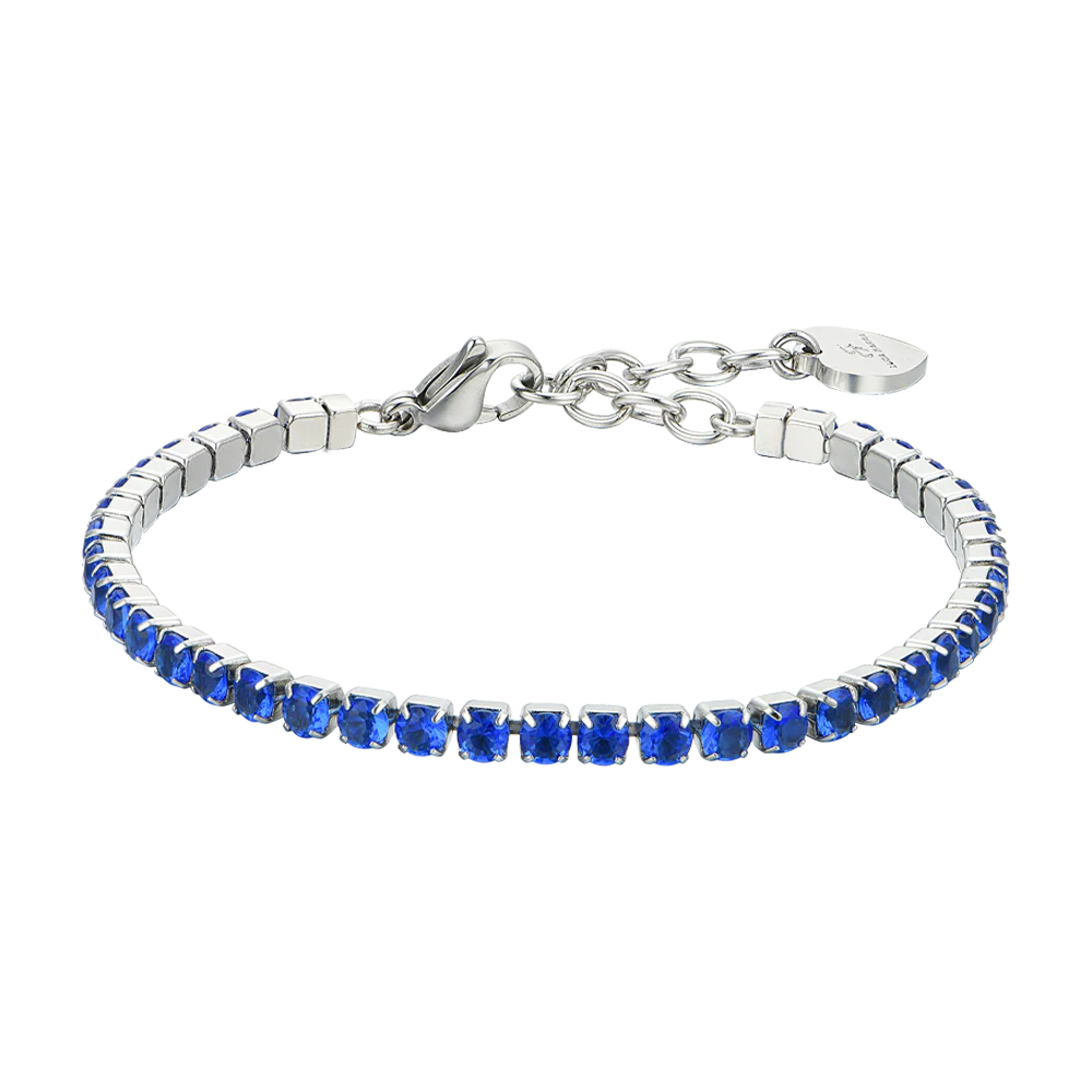 Bracciale Tennis Luca Barra Acciaio Cristalli Blu