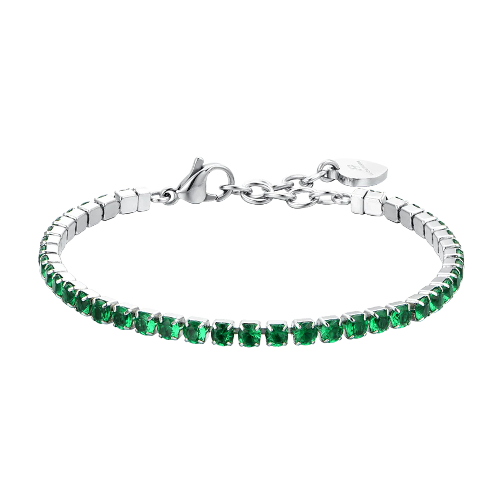 Bracciale Tennis Luca Barra Acciaio Cristalli Verdi