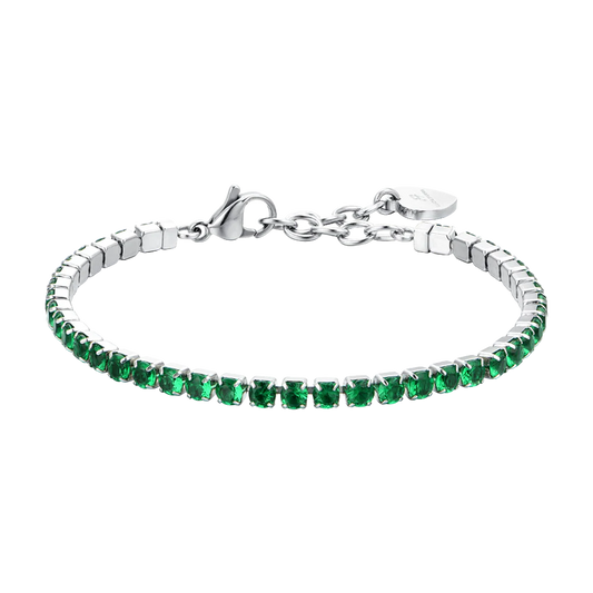 Bracciale Tennis Luca Barra Acciaio Cristalli Verdi