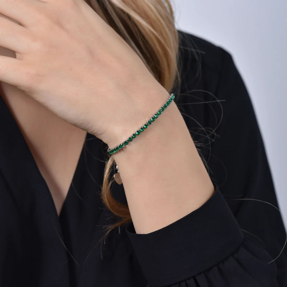 Bracciale Tennis Luca Barra Acciaio Cristalli Verdi