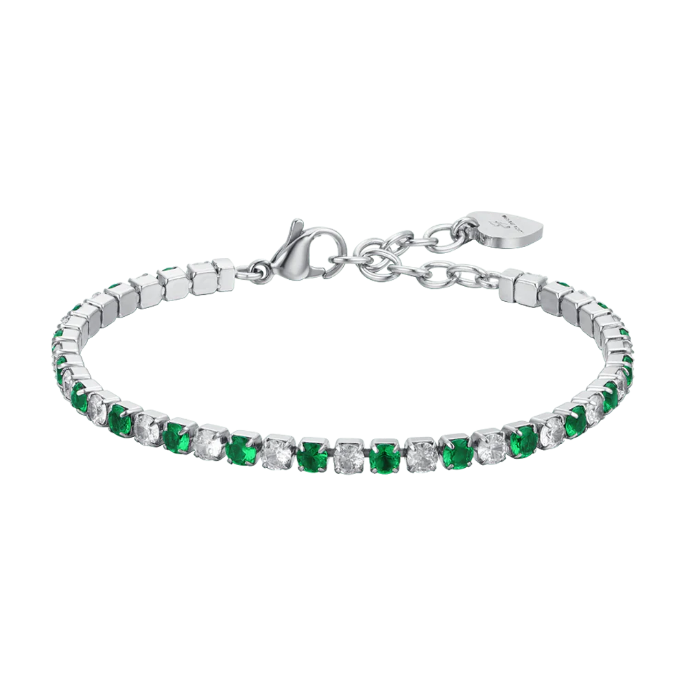 Bracciale Tennis Luca Barra Acciaio Cristalli Alternati Bianchi Verdi