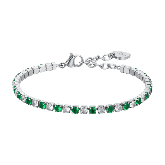 Bracciale Tennis Luca Barra Acciaio Cristalli Alternati Bianchi Verdi