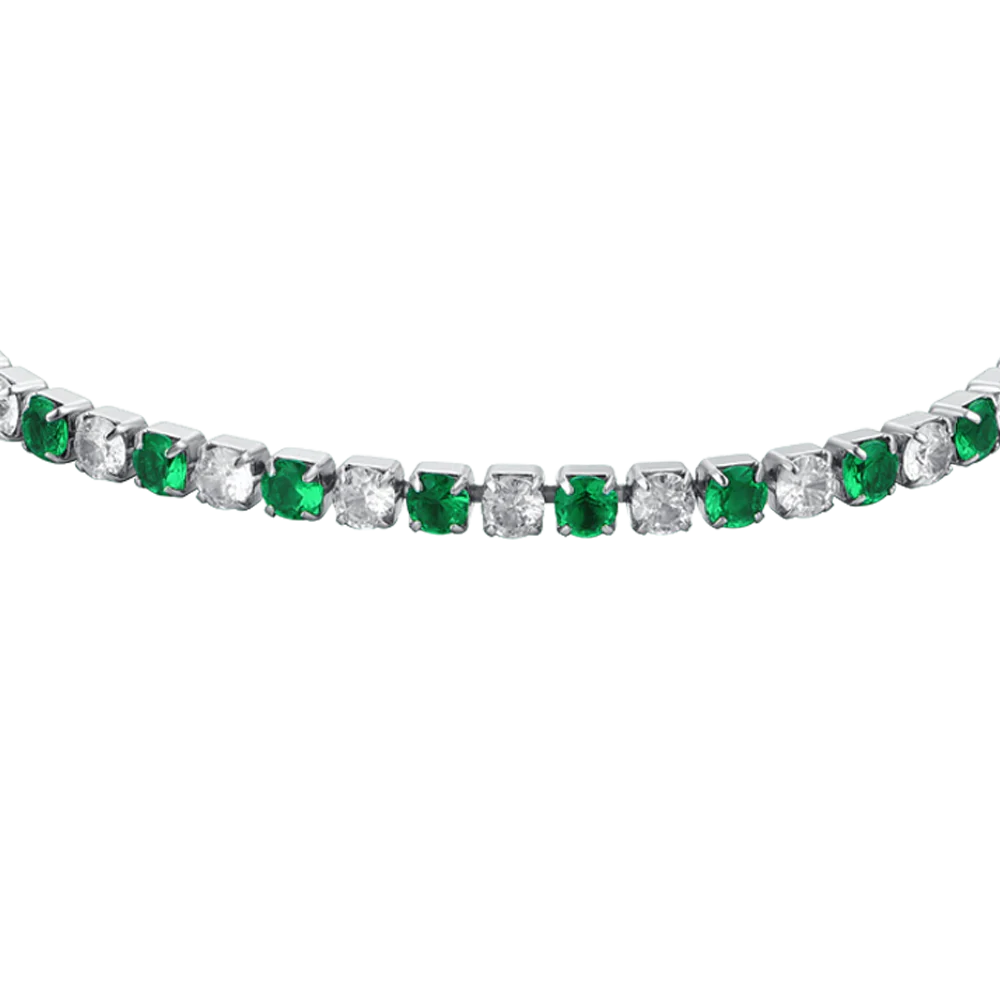 Bracciale Tennis Luca Barra Acciaio Cristalli Alternati Bianchi Verdi