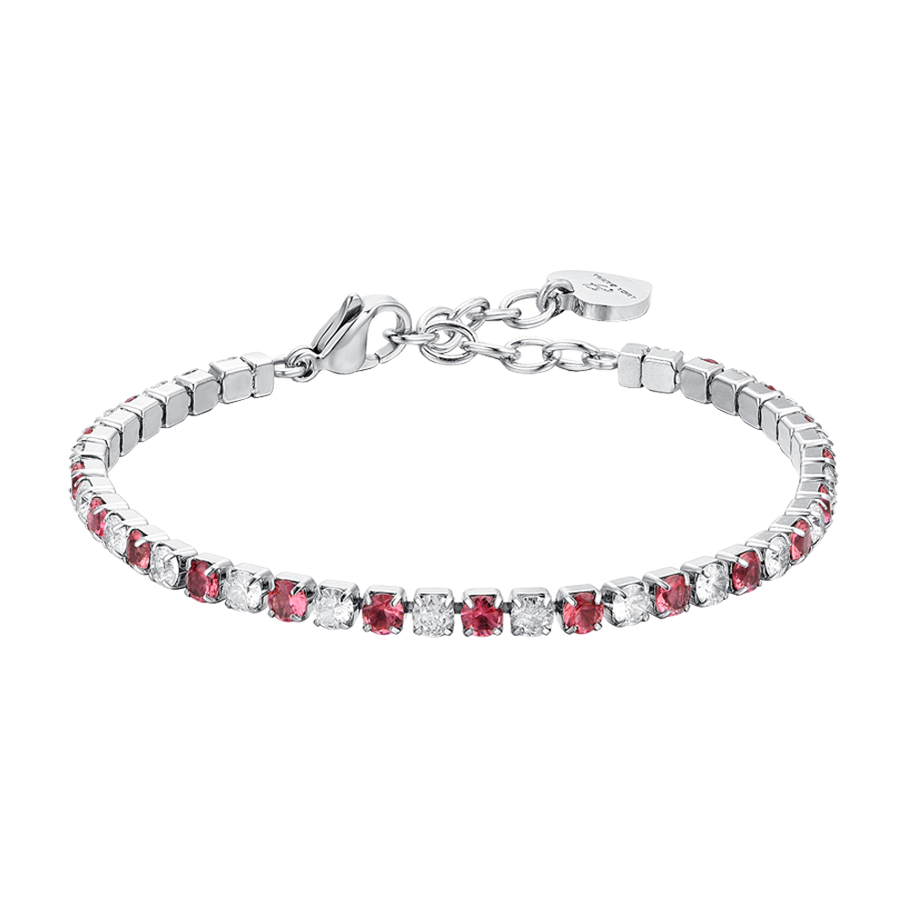 Bracciale Tennis Luca Barra Acciaio Cristalli Alternati Bianchi Rossi