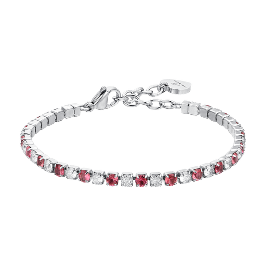 Bracciale Tennis Luca Barra Acciaio Cristalli Alternati Bianchi Rossi