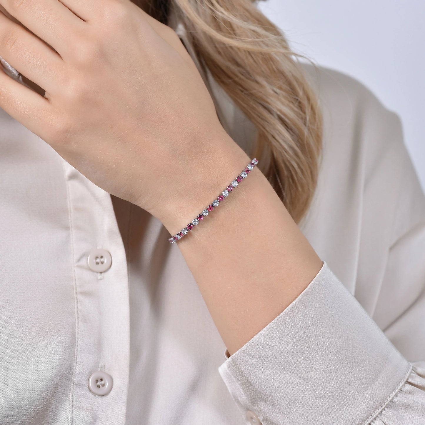 Bracciale Tennis Luca Barra Acciaio Cristalli Alternati Bianchi Rossi