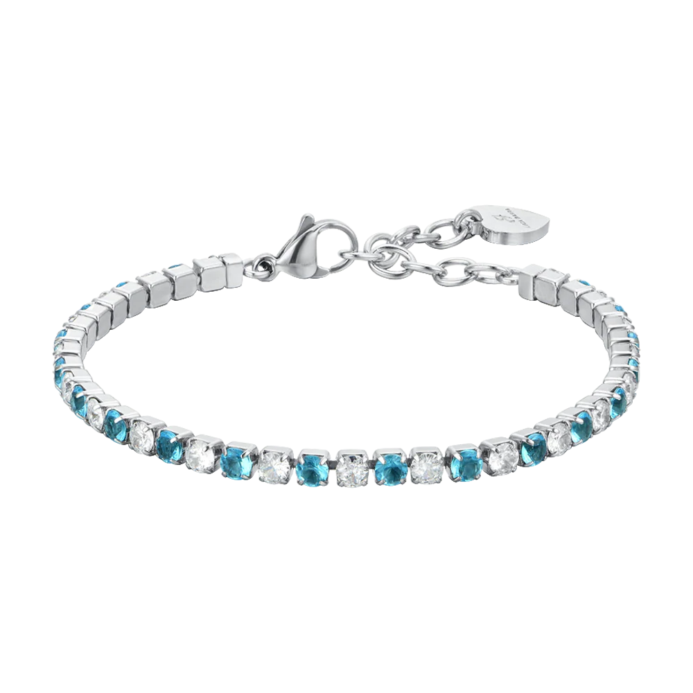 Bracciale Tennis Luca Barra Acciaio Cristalli Alternati Bianchi Azzurri