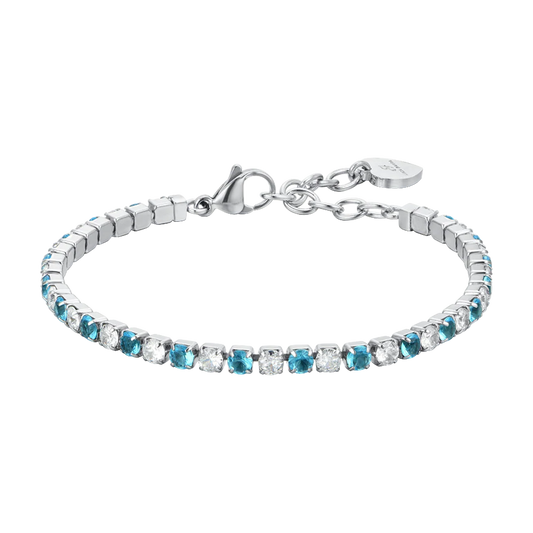Bracciale Tennis Luca Barra Acciaio Cristalli Alternati Bianchi Azzurri