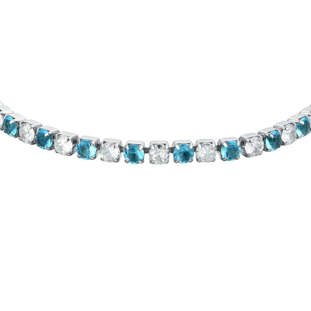 Bracciale Tennis Luca Barra Acciaio Cristalli Alternati Bianchi Azzurri