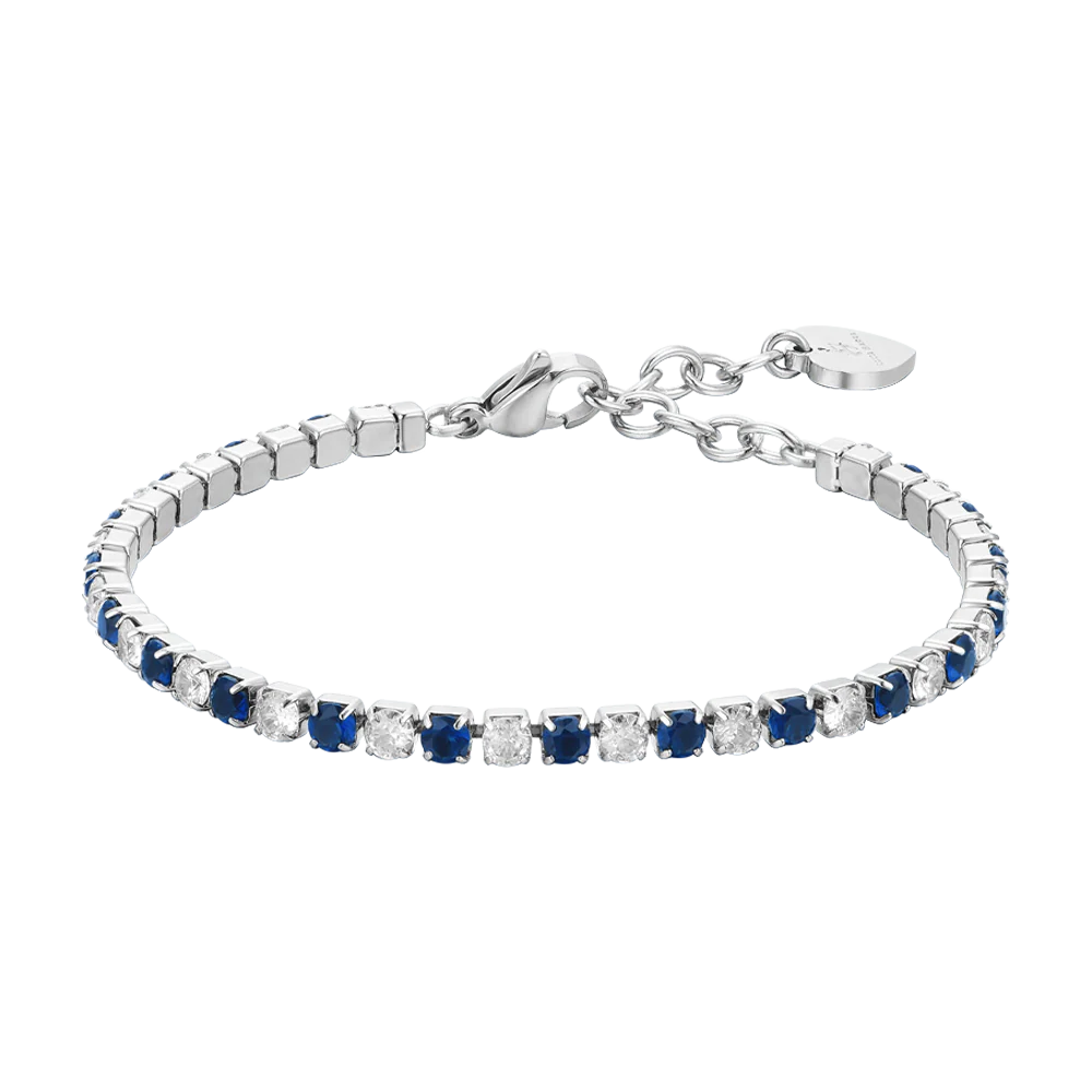 Bracciale Tennis Luca Barra Acciaio Cristalli Alternati Bianchi Blu